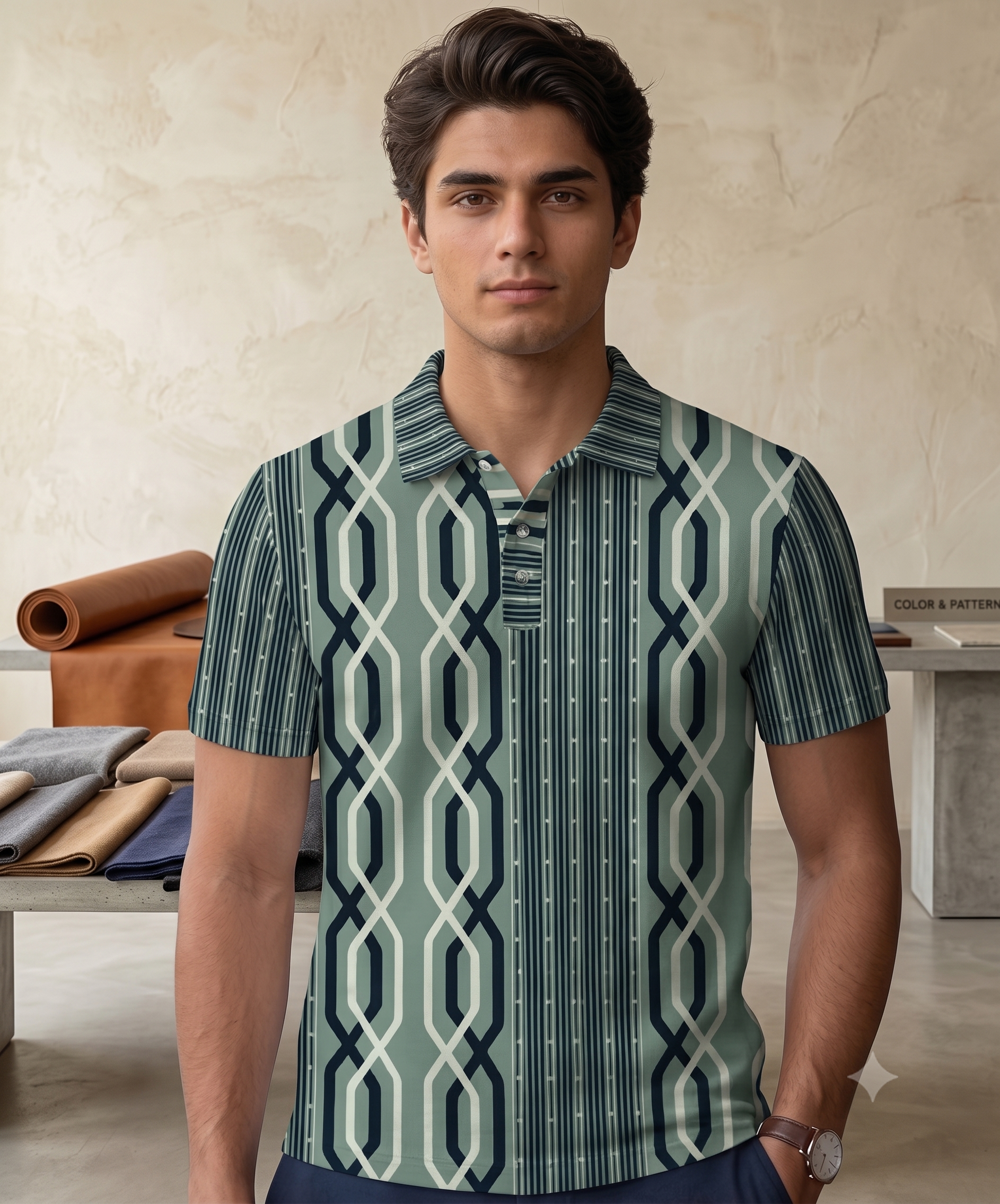 Dual-Panel Geometric Polo